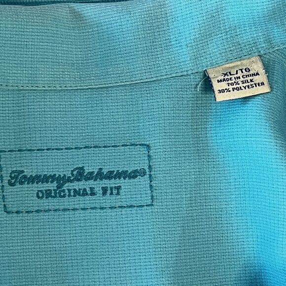 Tommy Bahama short sleeve button down turquoise men's XL silk blend lightweight - Picture 7 of 14